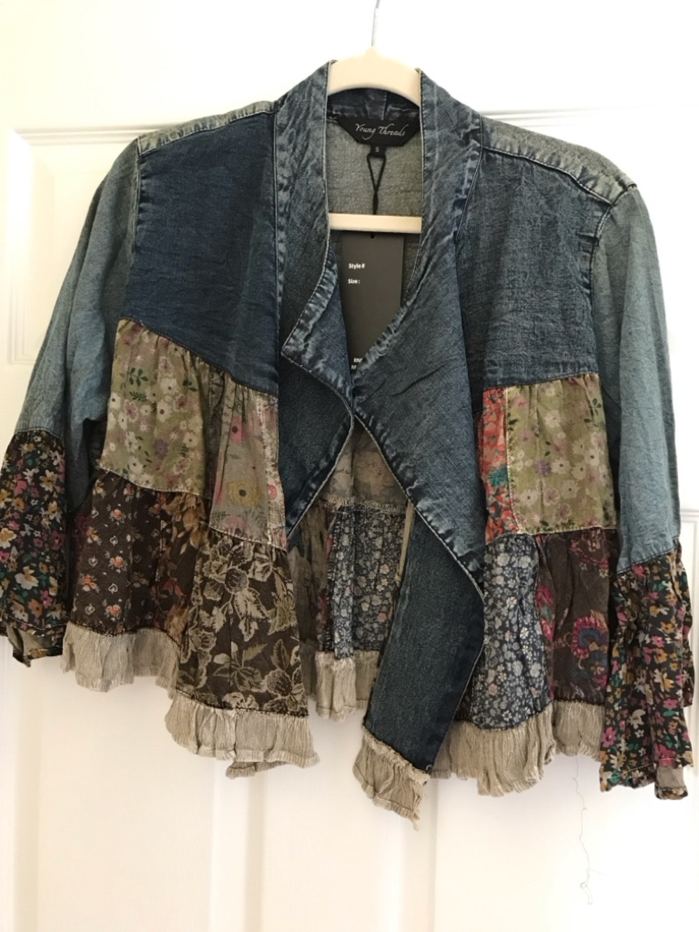 YOUNG THREADS NWT Jacket Denim plaid Gauze Pattern  Size Small Large
